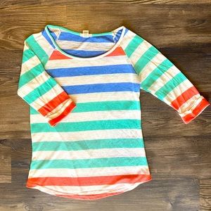 Womens 3/4 Sleeve Striped Shirt Rolled Cuff Medium - Timing